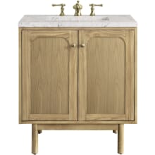 Laurent 30" Free Standing or Wall Mounted Single Basin Wood Vanity Set with 3cm Pearl Jasmine Quartz Vanity Top and Rectangular Sink