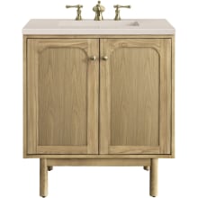 Laurent 30" Free Standing or Wall Mounted Single Basin Wood Vanity Set with 3cm Eternal Marfil Quartz Vanity Top and Rectangular Sink