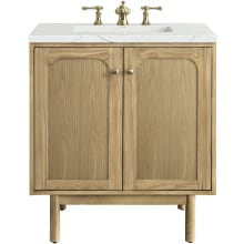 Laurent 30" Free Standing or Wall Mounted Single Basin Wood Vanity Set with 3cm Ethereal Noctis Quartz Vanity Top and Rectangular Sink
