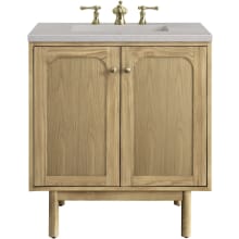 Laurent 30" Free Standing or Wall Mounted Single Basin Wood Vanity Set with 3cm Eternal Serena Quartz Vanity Top and Rectangular Sink