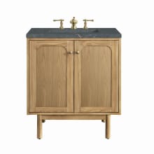 Laurent 30" Single Basin Wood Vanity Set with 3cm Parisien Bleu Silestone Quartz Vanity Top, Rectangular Sink, USB Port and Electrical Outlet