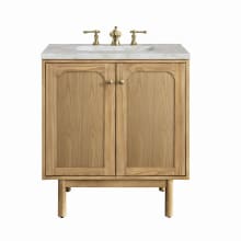 Laurent 30" Single Basin Wood Vanity Set with 3cm Victorian Silver Silestone Quartz Vanity Top, Rectangular Sink, USB Port and Electrical Outlet