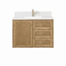 Laurent 36" Single Basin Wood Vanity Set with 3cm White Zeus Silestone Quartz Vanity Top, Backsplash, Rectangular Sink, USB Port and Outlet