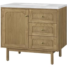 Laurent 36" Free Standing or Wall Mounted Single Basin Wood Vanity Set with 3cm Arctic Fall Solid Surface Vanity Top and Rectangular Sink