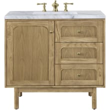Laurent 36" Free Standing or Wall Mounted Single Basin Wood Vanity Set with 3cm Carrara White Natural Stone Vanity Top and Rectangular Sink