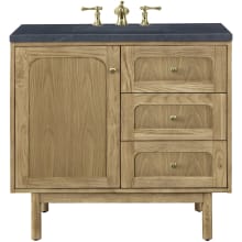 Laurent 36" Free Standing or Wall Mounted Single Basin Wood Vanity Set with 3cm Charcoal Soapstone Quartz Vanity Top and Rectangular Sink