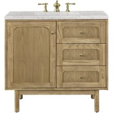 Laurent 36" Free Standing or Wall Mounted Single Basin Wood Vanity Set with 3cm Pearl Jasmine Quartz Vanity Top and Rectangular Sink
