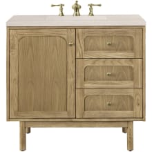 Laurent 36" Free Standing or Wall Mounted Single Basin Wood Vanity Set with 3cm Eternal Marfil Quartz Vanity Top and Rectangular Sink