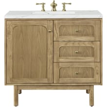 Laurent 36" Free Standing or Wall Mounted Single Basin Wood Vanity Set with 3cm Ethereal Noctis Quartz Vanity Top and Rectangular Sink