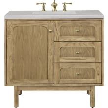 Laurent 36" Free Standing or Wall Mounted Single Basin Wood Vanity Set with 3cm Eternal Serena Quartz Vanity Top and Rectangular Sink