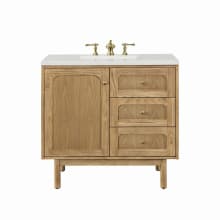Laurent 36" Single Basin Wood Vanity Set with 3cm Lime Delight Silestone Quartz Vanity Top, Rectangular Sink, USB Port and Electrical Outlet