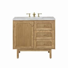 Laurent 36" Single Basin Wood Vanity Set with 3cm Victorian Silver Silestone Quartz Vanity Top, Rectangular Sink, USB Port and Electrical Outlet