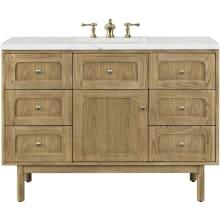 Laurent 48" Free Standing or Wall Mounted Single Basin Wood Vanity Set with 3cm Ethereal Noctis Quartz Vanity Top and Rectangular Sink
