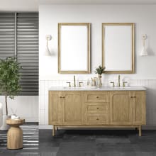 Laurent 72" Free Standing or Wall Mounted Double Basin Wood Vanity Set with 3cm Arctic Fall Solid Surface Vanity Top and Rectangular Sinks