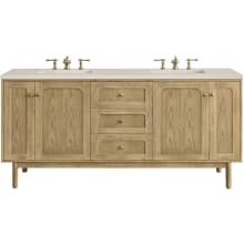Laurent 72" Free Standing or Wall Mounted Double Basin Wood Vanity Set with 3cm Eternal Marfil Quartz Vanity Top and Rectangular Sinks