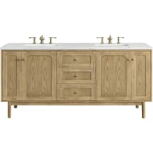 Laurent 72" Free Standing or Wall Mounted Double Basin Wood Vanity Set with 3cm Ethereal Noctis Quartz Vanity Top and Rectangular Sinks
