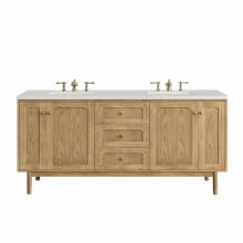 Laurent 72" Double Basin Wood Vanity Set with 3cm Lime Delight Silestone Quartz Vanity Top, Rectangular Sinks, USB Port and Electrical Outlet