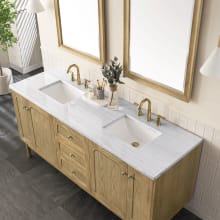 Laurent 72" Free Standing or Wall Mounted Double Basin Ash Wood Vanity Cabinet Only with USB Port and Electrical Outlet