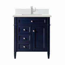 Brittany 30" Single Basin Poplar Wood Vanity Set with 3cm White Zeus Silestone Quartz Vanity Top, Backsplash and Rectangular Sink