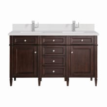 Brittany 60" Double Basin Poplar Wood Vanity Set with 3cm White Zeus Silestone Quartz Vanity Top, Backsplash and Rectangular Sinks