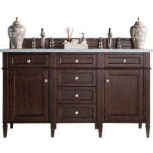 Brittany 60" Double Basin Poplar Wood Vanity Set with 3 cm Arctic Fall Solid Surface Vanity Top and Rectangular Sinks