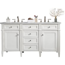 Brittany 60" Double Basin Poplar Wood Vanity Set with 3 cm Carrara White Natural Stone Vanity Top and Rectangular Sinks