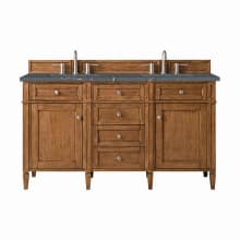 Brittany 60" Double Basin Poplar Wood Vanity Set with 3cm Parisien Bleu Silestone Quartz Vanity Top and Rectangular Sinks