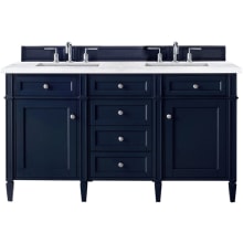 Brittany 60" Double Basin Poplar Wood Vanity Set with 3 cm Arctic Fall Solid Surface Vanity Top and Rectangular Sinks