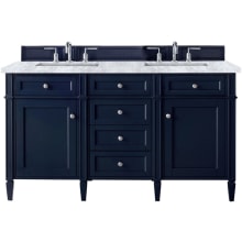 Brittany 60" Double Basin Poplar Wood Vanity Set with 3 cm Carrara White Natural Stone Vanity Top and Rectangular Sinks