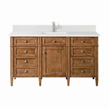 Brittany 60" Single Basin Poplar Wood Vanity Set with 3cm White Zeus Silestone Quartz Vanity Top, Backsplash and Rectangular Sink