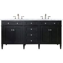 Brittany 72" Double Basin Poplar Wood Vanity Set with 3 cm Carrara White Natural Stone Vanity Top and Rectangular Sinks