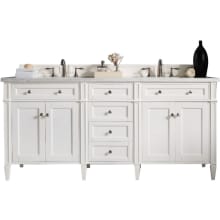 Brittany 72" Double Basin Poplar Wood Vanity Set with 3 cm Carrara White Natural Stone Vanity Top and Rectangular Sinks