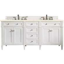 Brittany 72" Double Basin Poplar Wood Vanity Set with 3 cm Eternal Marfil Quartz Vanity Top and Rectangular Sinks