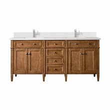 Brittany 72" Double Basin Poplar Wood Vanity Set with 3cm White Zeus Silestone Quartz Vanity Top, Backsplash and Rectangular Sinks