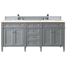 Brittany 72" Double Basin Poplar Wood Vanity Set with 3 cm Eternal Marfil Quartz Vanity Top and Rectangular Sinks