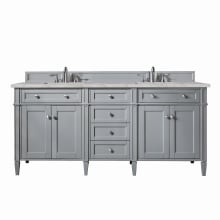 Brittany 72" Double Basin Poplar Wood Vanity Set with 3cm Victorian Silver Silestone Quartz Vanity Top and Rectangular Sinks