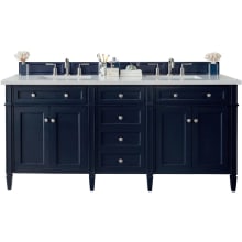 Brittany 72" Double Basin Poplar Wood Vanity Set with 3 cm Carrara White Natural Stone Vanity Top and Rectangular Sinks