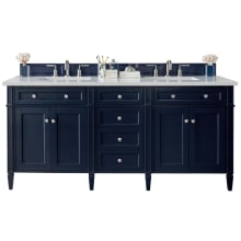 Brittany 72" Double Basin Poplar Wood Vanity Set with 3cm White Zeus Quartz Vanity Top and Rectangular Sinks