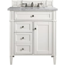 Brittany 30" Single Basin Poplar Wood Vanity Set with 3 cm Eternal Serena Quartz Vanity Top and Rectangular Sink