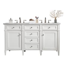 Brittany 60" Double Basin Poplar Wood Vanity Set with 3 cm Arctic Fall Solid Surface Vanity Top and Rectangular Sinks