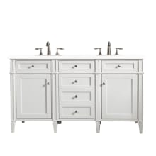 Brittany 60" Double Basin Poplar Wood Vanity Set with 3 cm White Zeus Quartz Vanity Top and Rectangular Sinks