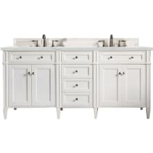 Brittany 72" Double Basin Poplar Wood Vanity Set with 3 cm Ethereal Noctis Quartz Vanity Top and Rectangular Sinks