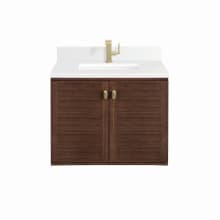 Amberly 30" Single Basin Wood Vanity Set with 3cm White Zeus Silestone Quartz Vanity Top, Backsplash, Rectangular Sink, USB Port and Outlet