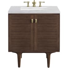 Amberly 30" Free Standing or Wall Mounted Single Basin Rubberwood Vanity Set with 3cm Arctic Fall Solid Surface Vanity Top and Rectangular Sink