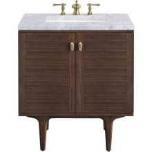 Amberly 30" Free Standing or Wall Mounted Single Basin Rubberwood Vanity Set with 3cm Carrara White Natural Stone Vanity Top and Rectangular Sink