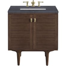 Amberly 30" Free Standing or Wall Mounted Single Basin Rubberwood Vanity Set with 3cm Charcoal Soapstone Quartz Vanity Top and Rectangular Sink