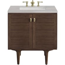 Amberly 30" Free Standing or Wall Mounted Single Basin Rubberwood Vanity Set with 3cm Eternal Serena Quartz Vanity Top and Rectangular Sink