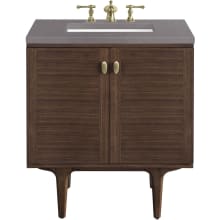 Amberly 30" Free Standing or Wall Mounted Single Basin Rubberwood Vanity Set with 3cm Grey Expo Quartz Vanity Top and Rectangular Sink