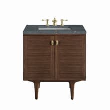 Amberly 30" Single Basin Wood Vanity Set with 3cm Parisien Bleu Silestone Quartz Vanity Top, Rectangular Sink, USB Port and Electrical Outlet