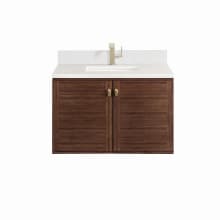 Amberly 36" Single Basin Wood Vanity Set with 3cm White Zeus Silestone Quartz Vanity Top, Backsplash, Rectangular Sink, USB Port and Outlet